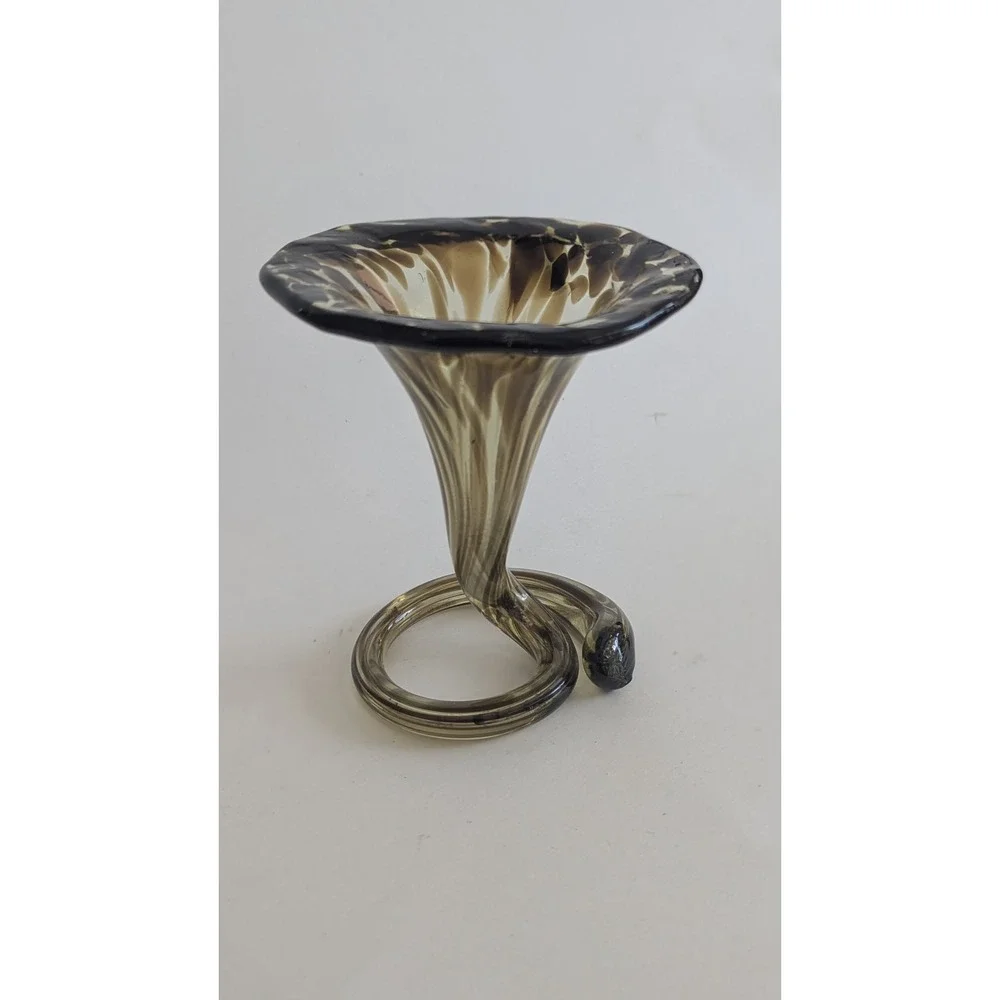 Vintage Tortoise Shell Art Glass Jack in the Pulpit Vase Snake Base 6.5